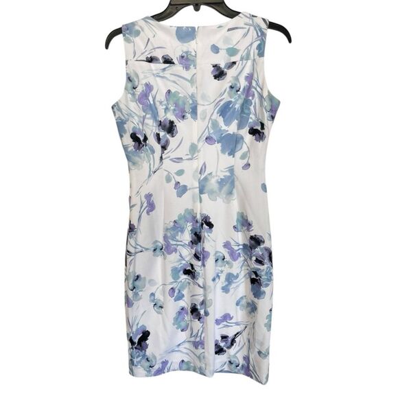 NWT Calvin Klein | Petite White Blue Floral Print Pleated Sheath Dress 6P - Picture 4 of 13